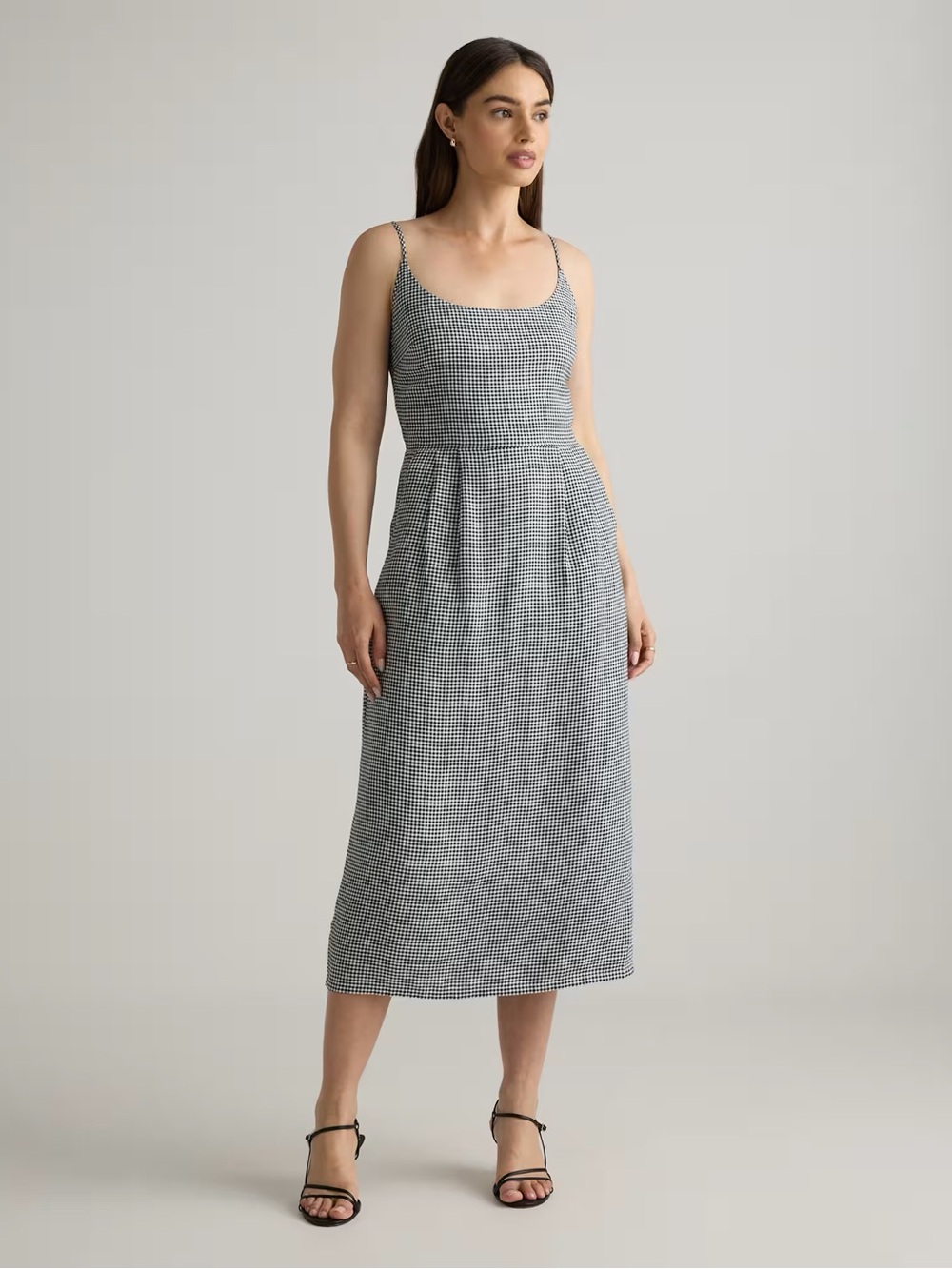 NWT Quince 100% European Linen Scoop Neck Midi Dress Classic Gingham Size Small